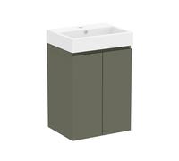 Baikal Mueble de Baño Mini. Mueble MONTADO. 2 Puertas Suspendido con Lavabo. Armario de Baño. Lavabo Ceramico. 45cm Verde Musgo.