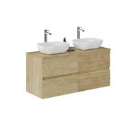 Baikal Mueble de Baño Onyx, 4 cajones, suspendido en Pared, con Lavabo cerámico. Mueble Montado, Melamina 16, Mueble F46 + Top + Lavabo 60+60 cm Nature
