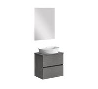 Baikal Mueble de Baño Onyx. Mueble MONTADO, Mueble 2 cajones. Mueble Baño con Lavabo. Mueble Suspendido. Armario de Pared. Lavabo Cerámico. Incluye Espejo. 60cm Ceniza.