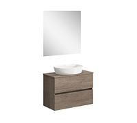Baikal Mueble de Baño Onyx. Mueble MONTADO, Mueble 2 cajones. Mueble Baño con Lavabo. Mueble Suspendido. Armario de Pared. Lavabo Cerámico. Incluye Espejo. 80cm Nebraska.