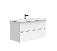 Baikal Mueble de Baño Onyx. Suspendido en Pared, con Lavabo cerámico. Varios Acabados y Medidas. Mueble Montado. 2 CAJONES 100 Blanco