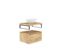 Baikal Mueble de Baño OVE. Mueble MONTADO. Armario con Lavabo. Encimera de Madera con Escuadras. Armario de Baño Suspendido. Incluye Lavabo Cerámico. 1 Cajon 60cm Nature