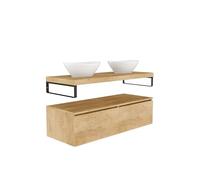 BAIKAL Mueble de Baño OVE. Mueble MONTADO. Armario con Lavabo. Encimera de Madera con Escuadras. Armario de Baño Suspendido. Incluye Lavabo Cerámico. 2 Cajones 120cm Nature