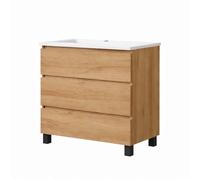 Baikal Mueble de Baño REN. Mueble MONTADO. 3 Cajones con Patas Negras. Armario de Baño. Lavabo Ceramico. Cierre Amortiguado. Altura 75cm. 80cm Teka.