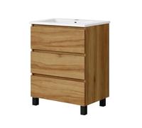 Baikal Mueble de Baño REN. Mueble MONTADO. 3 Cajones con Patas Negras. Armario de Baño. Lavabo Ceramico. Cierre Amortiguado. Altura 75cm. 60cm Teka.