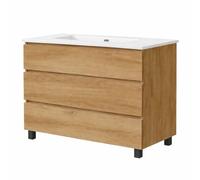 Baikal Mueble de Baño REN. Mueble MONTADO. 3 Cajones con Patas Negras. Armario de Baño. Lavabo Ceramico. Cierre Amortiguado. Altura 75cm. 100cm Teka.