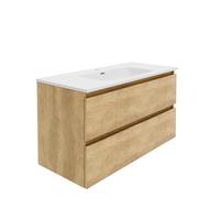 Baikal Mueble de Baño Rubi. Mueble MONTADO. 2 Cajones Suspendido con Lavabo. Armario de Baño. Lavabo Ceramico. Cierre Amortiguado. Altura 55cm. 100cm Nature.