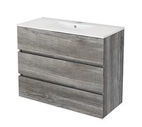 Baikal Mueble de Baño TRIX, Distribución de 3 cajones, con Patas y con Lavabo cerámico. Melamina 16mm. Distintas Medidas y Acabados Disponibles. Mueble MONTADO