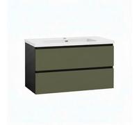 Baikal Mueble de Baño Vita. Mueble MONTADO. Ancho 90cm Verde Musgo. Cierre Amortiguado. 2 Cajones Suspendido con Lavabo Ceramico. Armario de Baño.