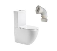 BAIKAL Pack Inodoro T3 + Manguito Extensible 150-470mm. WC Compacto a Suelo con Sistema Rimless y cisterna Monobloque de Doble Descarga. Sanitario con Salida Dual y Asiento con caída Amortiguada