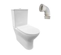 BAIKAL Pack Inodoro T6 + Manguito Extensible 150-470mm. WC Compacto a Suelo con Sistema Rimless y cisterna Monobloque de Doble Descarga. Sanitario con Salida Dual y Asiento con caída Amortiguada