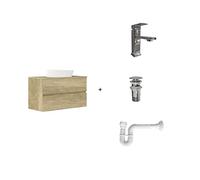 Baikal Pack solución Completa. Incluye: Mueble de Baño, Lavabo cerámico, Grifo, Sifón Extensible y Válvula de desagüe. Mueble MONTADO. Entrega Todo en uno. 2 Cajones Sin Espejo 100 cm Nature