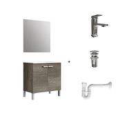 Baikal Pack solución Completa, Incluye: Mueble de Baño, Lavabo cerámico, Grifo, Sifón Extensible y Válvula de desagüe, Mueble MONTADO, Entrega Todo en uno, 2 Puertas con Espejo 80 cm Nebraska