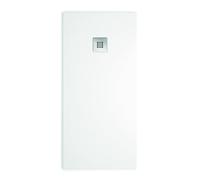 BAIKAL Plato de Ducha Resina. Textura Pizarra. Extraplano. Antideslizante. Antibacteriano. Incluye Valvula Desagüe y Rejilla. Blanco 90 x 130 cm