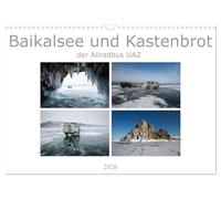 Baikalsee und Kastenbrot (Wandkalender 2026 DIN A3 quer), CALVENDO Monatskalender: Der russische Allradbus UAZ im Winter auf dem Eis und der Insel Olchon unterwegs.