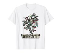 Bailando A Través del Glitch Retro Humor Videojuego Halloween Camiseta gráfica económica, Hombre, Blanco, XL