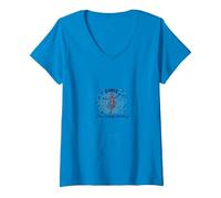 Bailar como Nadie Viendo Silueta Alegre Camiseta Cuello V, Mujer, Zafiro, M