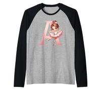 Bailarina Girl Dancing Name First Letter A Girly Tutu Ballet Camiseta Manga Raglan