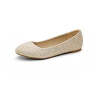 Bailarinas con Suela Brillante y Diamantes de imitación para Mujer,Size 38,Oro,Sole-Shine