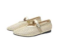 Bailarinas de Malla for Mujer, cómodas Bailarinas de Punta Cuadrada con Hebilla y Correa, Zapatos Planos Informales de Rejilla.(Gold,35 EU)