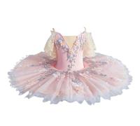 Bailarinas For Niña Vestido De Danza De Ballet Con Lentejuelas, Mangas De Malla Con Volantes Bordado Floral Tutu Falda Leotardo Traje De Ballet Del Lago De Los Cisnes For Actuación En El Escenario