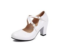 Bailarinas Mary Jane - Zapatos planos para mujer, bailarinas de princesa, zapatos de comunión, zapatos escolares, tacones altos, zapatos de charol, zapatos de tacón para mujer, Blanco, 37 EU