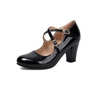 Bailarinas Mary Jane - Zapatos planos para mujer, bailarinas de princesa, zapatos de comunión, zapatos escolares, tacones altos, zapatos de charol, zapatos de tacón para mujer, Negro , 34 EU