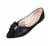 Bailarinas Mujer Cómodo Tacón Pequeño de Cuero Metallic Brillante Lazo Decorativo Lentejuelas Zapatos Mujer Confort Chic Planos Puntiagudo Corte Bajo Estilo Elegante Ciudad Diario Danza, 01 negro., 36