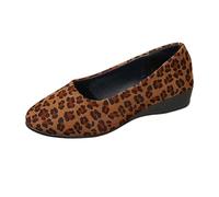 Bailarinas Mujer de ante leopardo Zapatos Mujer Confort Chic Cuñas Mocasines Punta Redonda Corte Bajo Suela Cuña Flexible Parte Superior Cerrada Estilo Casual Ciudad Diario Oficina Primavera, 01