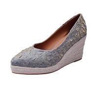 Bailarinas Mujer Elegante Bordado Tacón Cuña Zapatos Slip-on Zapatos Individuales Encaje Zapatos de Tacón Cerrado Sandalias de Tacón Zapatos de noche Sandalias Góticas, morado, 36 EU