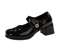 Bailarinas Mujer Elegante con Tiras - Mary Jane - Zapatos bajos para mujer tacón bloque - Zapatos de vestir de piel sintética con punta cuadrada para boda, Negro , 41 EU