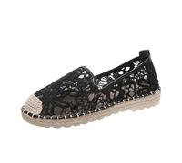 Bailarinas Mujer Negro Encaje Punto Transpirable | Alpargatas Málaga Mujer Bordado Ahuecado Cómodos Zapatos Zapatos Clásicos Mocasines Malla Parte Superior Planos Zapatos de Vestido de Punto Zapatos,
