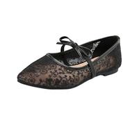 Bailarinas Mujer Tacón Pequeño Zapatos Mujer Confort Chic, Zapatos Mujer Beige de Tul con Bordado Floral Mary Jane, para Uso Diario Paseos Salidas Boda Verano, Negro , 41 EU