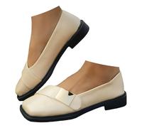 Bailarinas Mujer Zapatos Cómodos Verano Retro Puntera Cuadrada Francesa Zapatos de Mujer Moda Británica Zapatos de Cuero Todos los Pequeños Zapatos de Cuero para Mujer Zapatos de Verano Mujer, beige