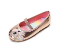Bailarinas Niñas Unicornio Zapatos Bajos Casual Colores Metálicos Suela Arco Iris Antideslizante, champán, 27 EU