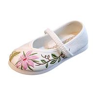 Bailarinas Niñas Zapatos de tela Slip On Zapatos Niños Planos Vestido Zapatos con Flores Mary Jane Mocasines Niños Zapatos Casual Zapatos de cosplay, Zapatos de rendimiento, Blanco, 33 EU