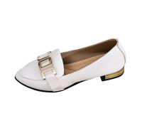 Bailarinas para mujer cómoda tacón pequeño de piel con punta puntiaguda, empeine liso brillante, adorno metálico de cuello bajo, estilo ciudad, elegante, zapatos mocasines de vestir para oficina y