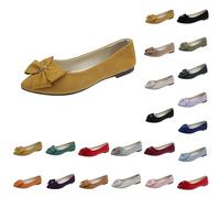 Bailarinas para mujer con lazo, veganas, suaves, de ante sintético, planas, elegantes, antideslizantes, para vestir, soporte para el metatarso, suela resistente, ligera y flexible, amarillo, 40 EU