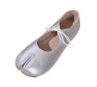 Bailarinas para mujer, punta dividida, estilo Tabi Babies para mujer, de piel metálica, brillante, con cordones para atar en el empeine de la abertura baja, suela plana flexible, estilo minimalista