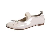 Bailarinas para mujer Zapatos de comunión blancos festivas princesas zapatos planos Mary Jane Zapatos con lazo fácil de poner plegables lavables zapatos de gimnasia zapatos de baile, beige, 38 EU