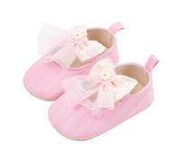 Bailarinas para recién nacidos, con lazo plano, puntera cerrada, ligeras, cómodas, para primeros pasos, Pink, 4 UK Child 3X-Narrow