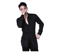 Baile Latino Latin Dance Shirt Men Embroidered Net Yarn Tops Male Professional Clothes Salsa Rumba Ballroom Top para Hombres(Black,XL)
