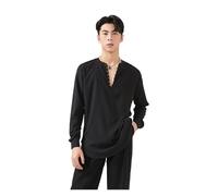 Baile Latino Latin Dance Tops For Men V-Neck Shirts Samba Chacha Tango Dress Adult Male Performance Stage Wear para Hombres(Black,XL)