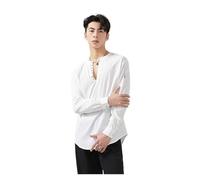 Baile Latino Latin Dance Tops For Men V-Neck Shirts Samba Chacha Tango Dress Adult Male Performance Stage Wear para Hombres(White,S)
