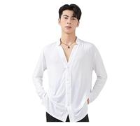 Baile Latino Men's Latin Dance Costumes Practice Clothes Training Shirts Tango Samba Chacha Competition Dresses para Hombres(White,XL)