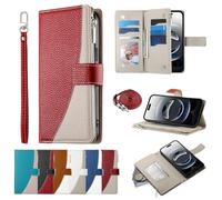 BAILI Cover de Cuero Tipo Billetera para Nokia C22 con Correa para la muñeca, Soporte y Tarjetero, Funda de Bolsillo con Cremallera para Nokia C22-Rojo