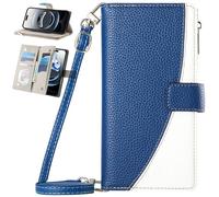 BAILI Cover de Cuero Tipo Billetera para Realme 12X 5G con Correa para la muñeca, Soporte y Tarjetero, Funda de Bolsillo con Cremallera para Realme 12X 5G-Azul-02