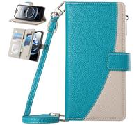 BAILI Cover de Cuero Tipo Billetera para Realme C53 4G con Correa para la muñeca, Soporte y Tarjetero, Funda de Bolsillo con Cremallera para Realme C53 4G-Azul-01