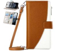 BAILI Cover de Cuero Tipo Billetera para Realme C75 4G con Correa para la muñeca, Soporte y Tarjetero, Funda de Bolsillo con Cremallera para Realme C75 4G-Marrón