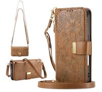 BAILI Funda Flor para Redmi K90/Poco F8 Pro, Carcasa magnética con Correa Cruzada, Bolso de Mano con Bolsillo y Cremallera para Redmi K90/Poco F8 Pro-Marrón